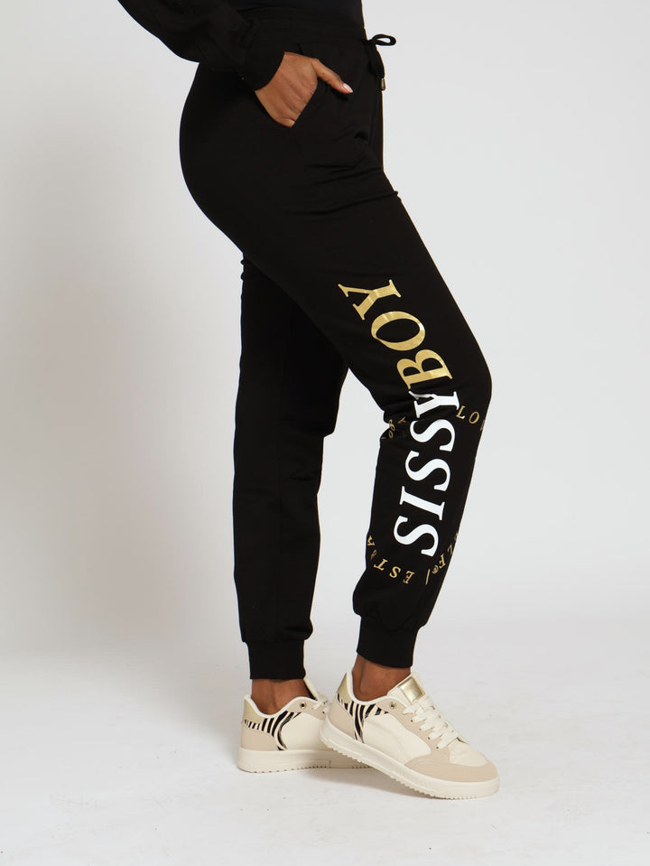 Track Pants With Multi-Colored Print Logo - Black