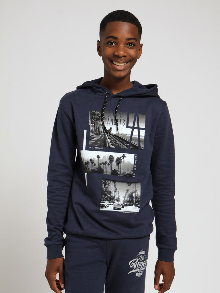 Boys LA Printed Hoody - Navy