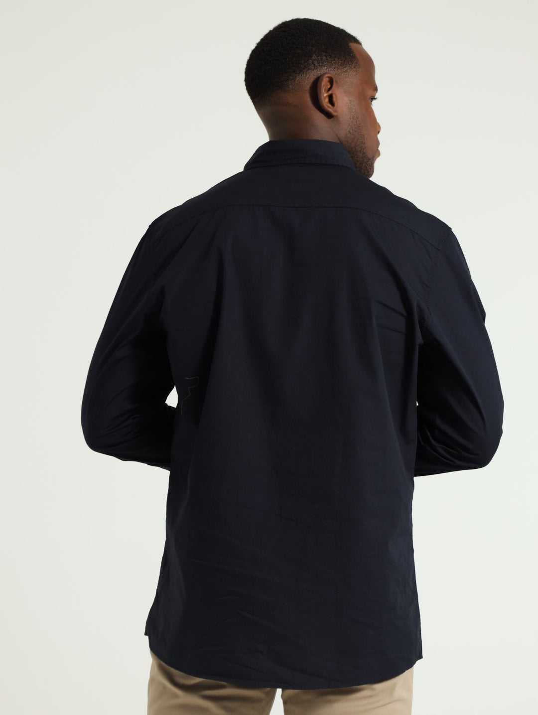 Long Sleeve Plain Poplin Shirt - Navy