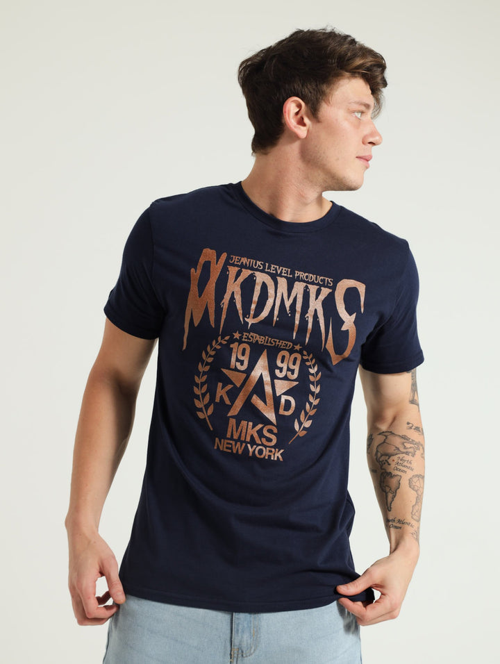 Foil Logo Print Tee - Navy