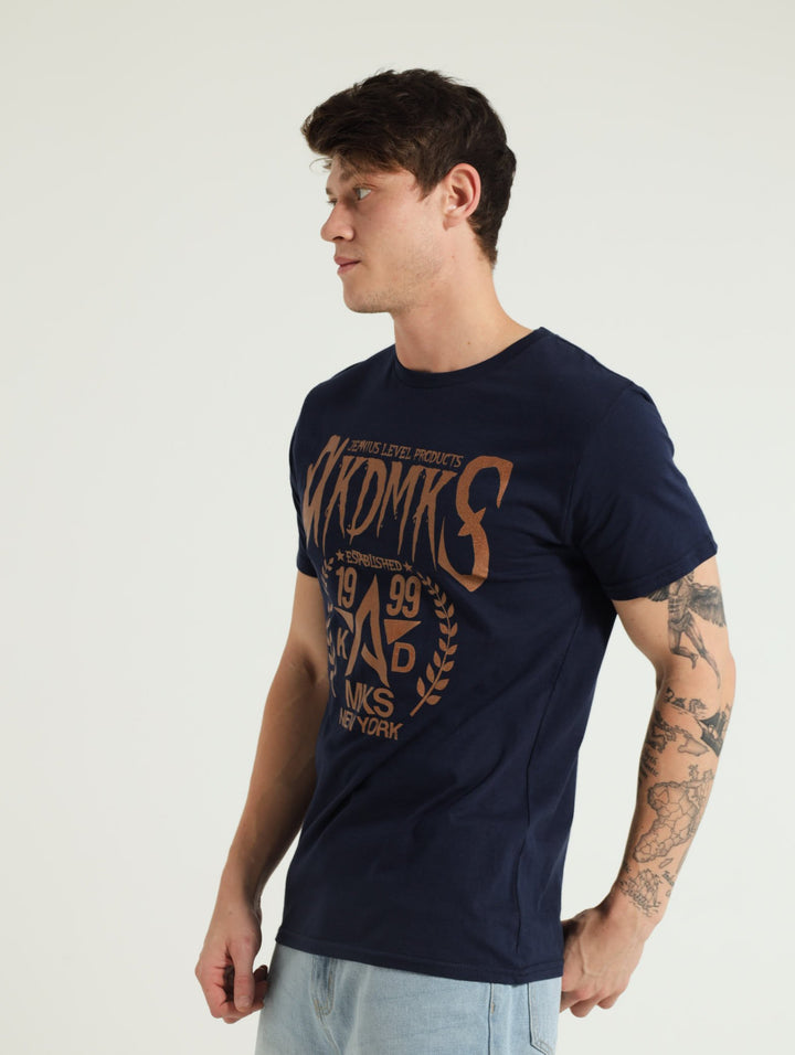 Foil Logo Print Tee - Navy