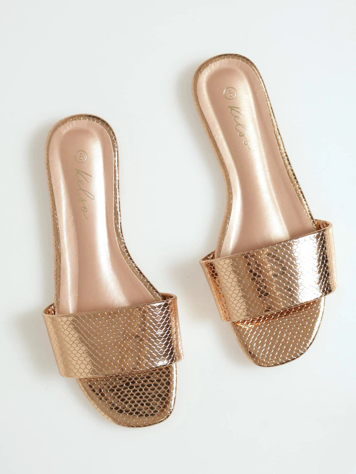 Metallic Band Basic Mule Sandal - Rose Gold