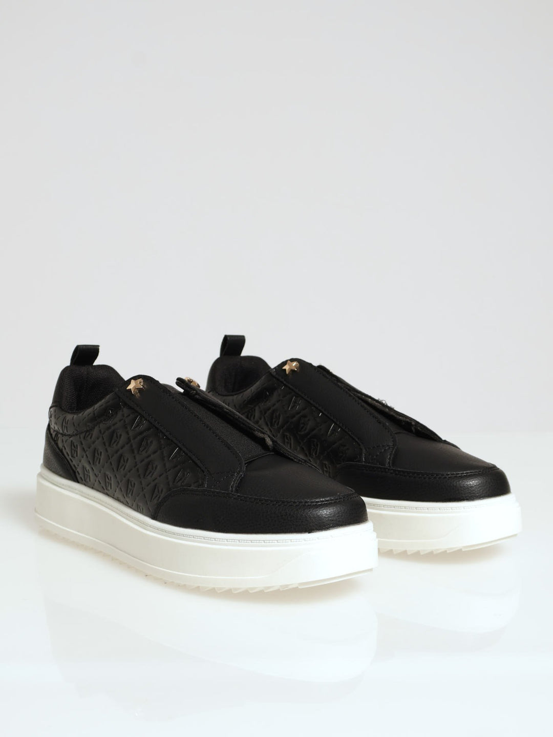 Embossed Pu Elastic Slip On Sneaker - Black