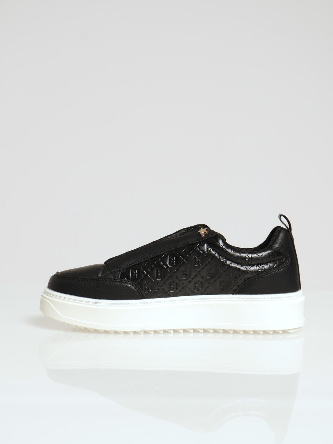 Embossed Pu Elastic Slip On Sneaker - Black