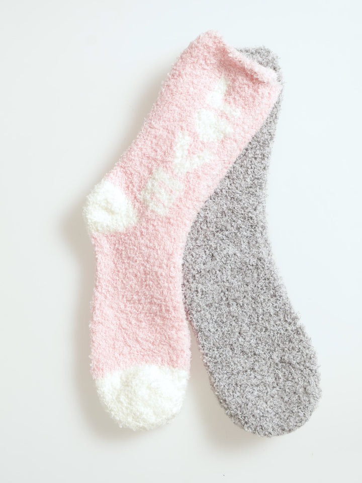 2 Pack Cosy Love Socks  - Pink/Grey