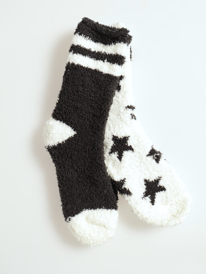 2 Pack Cosy Stars Socks - Cream/Charcoal