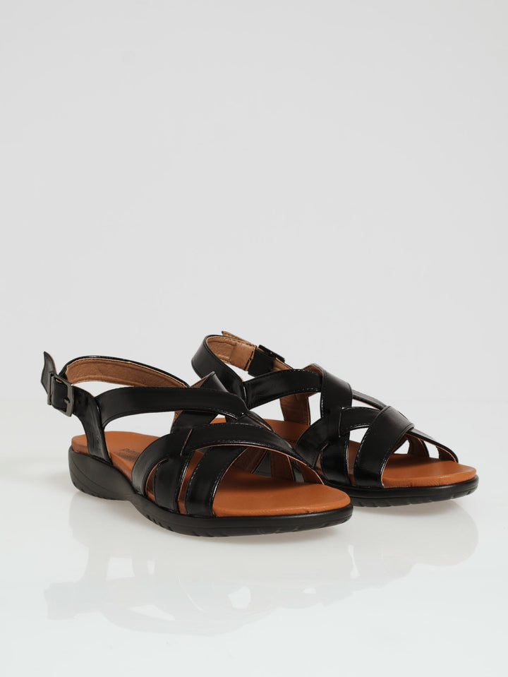 Multi Strap Ankle Buckle Sandal - Black