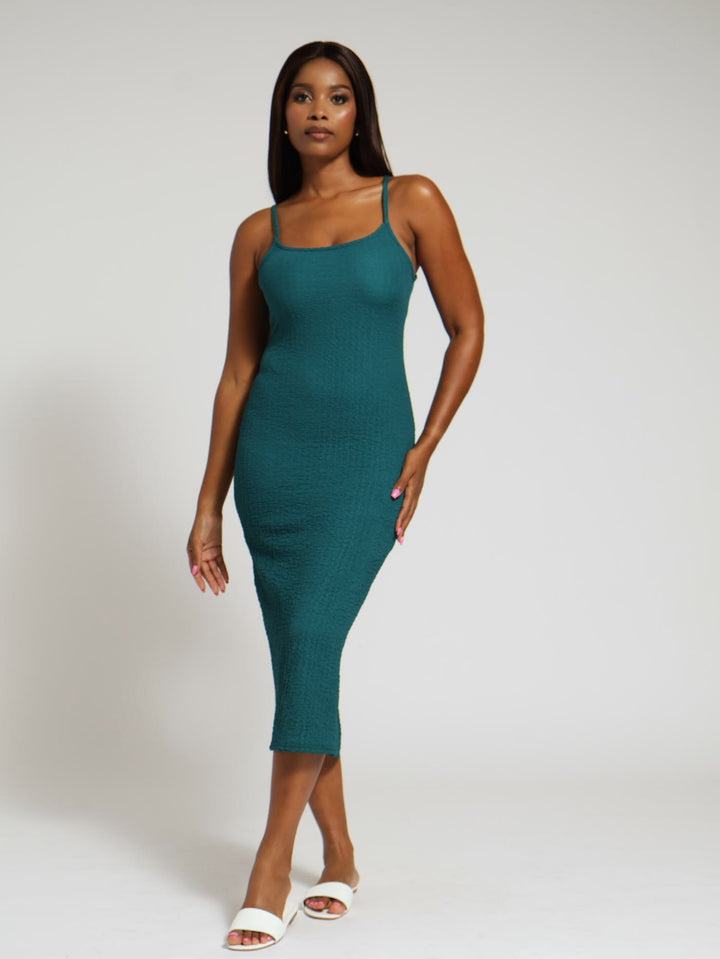 Strappy Textured Slip Dress - Dark Teal