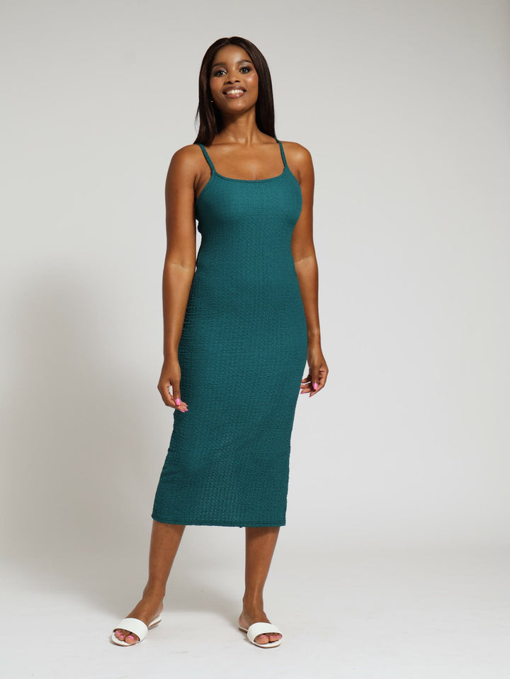 Strappy Textured Slip Dress - Dark Teal