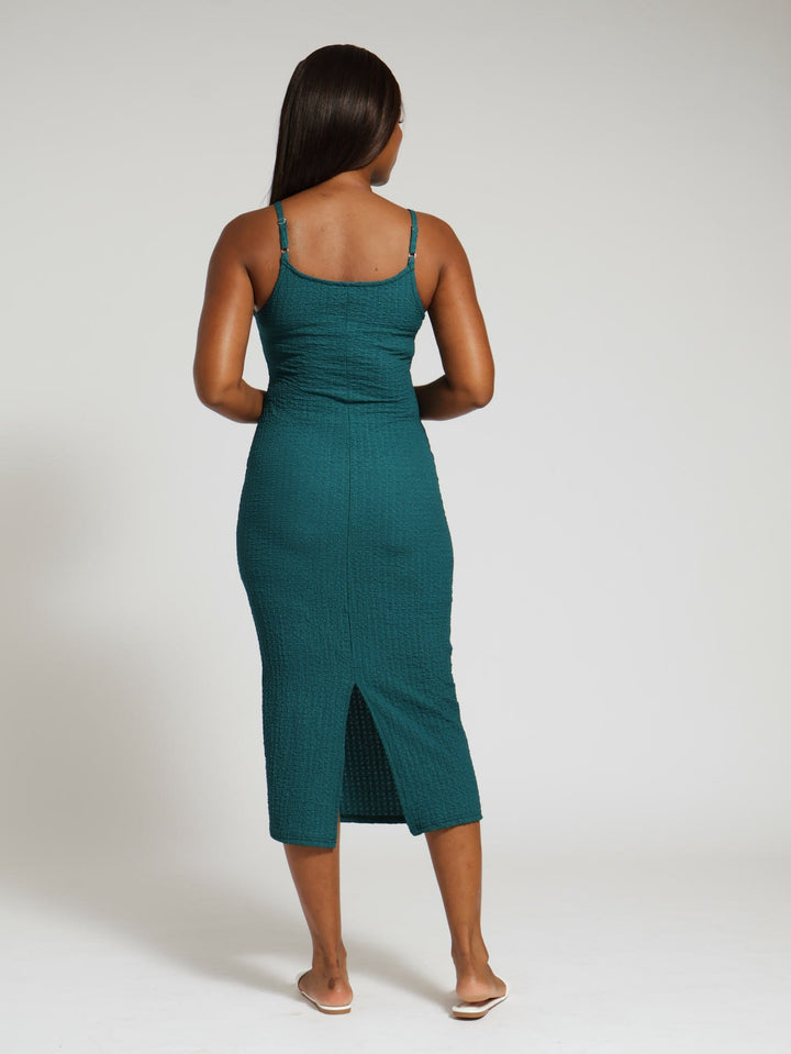 Strappy Textured Slip Dress - Dark Teal