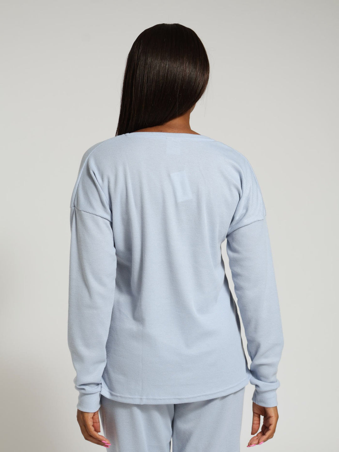 Long Sleeve Textured Waffle Pullover - Blue