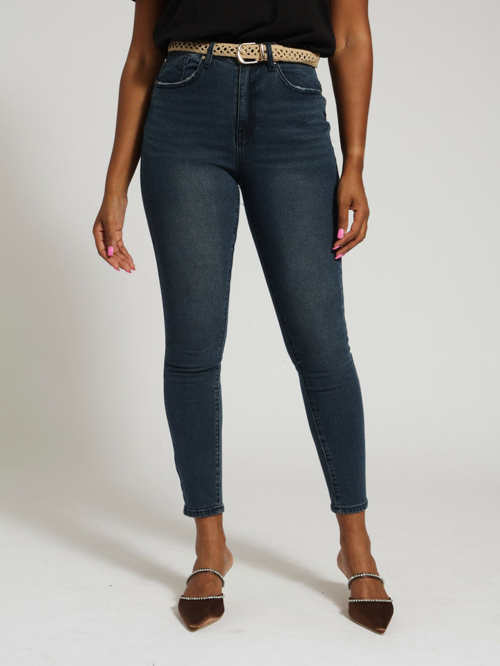 Push-Up Belted Skinny Jean - Blue/Black