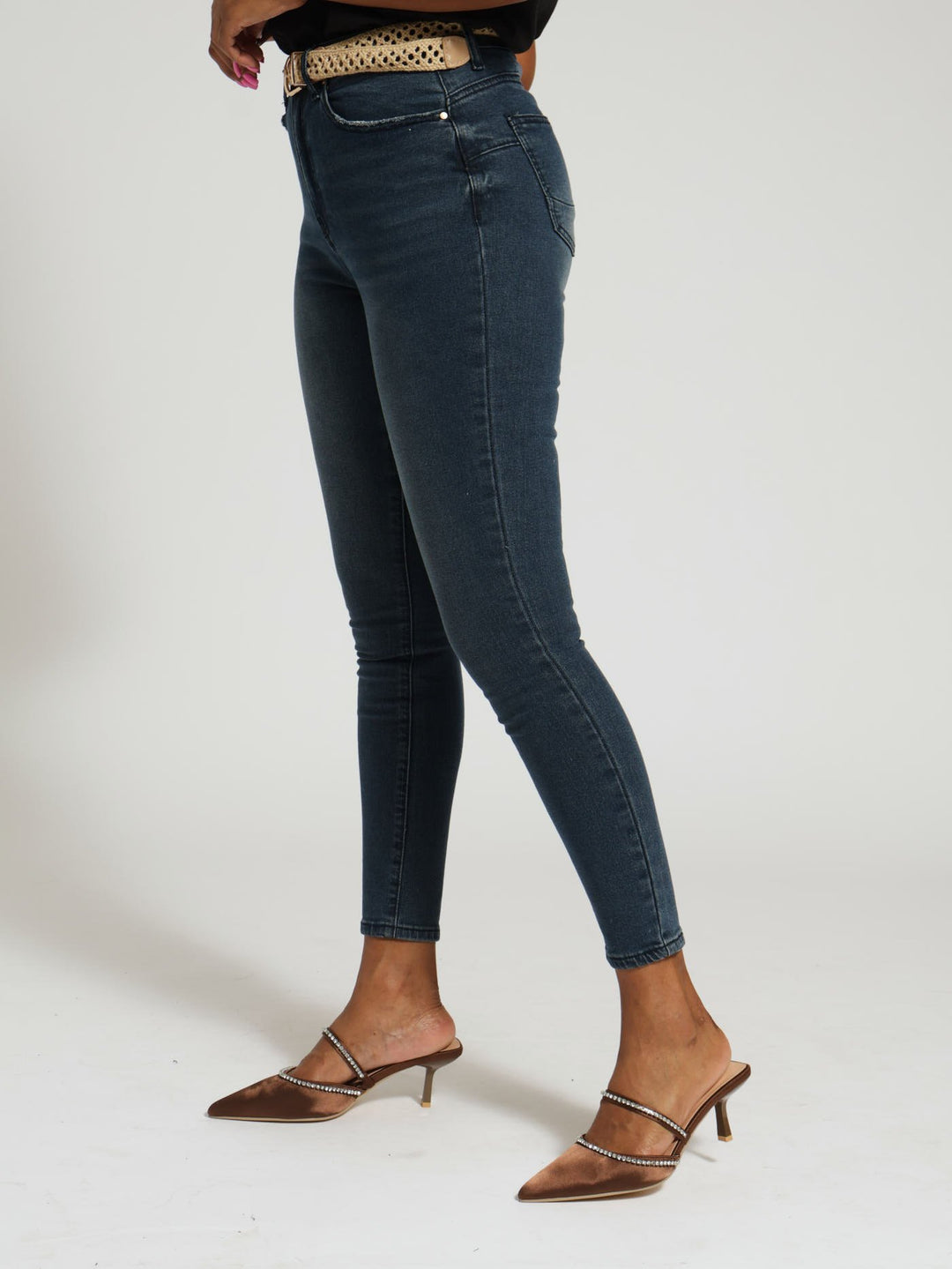 Push-Up Belted Skinny Jean - Blue/Black