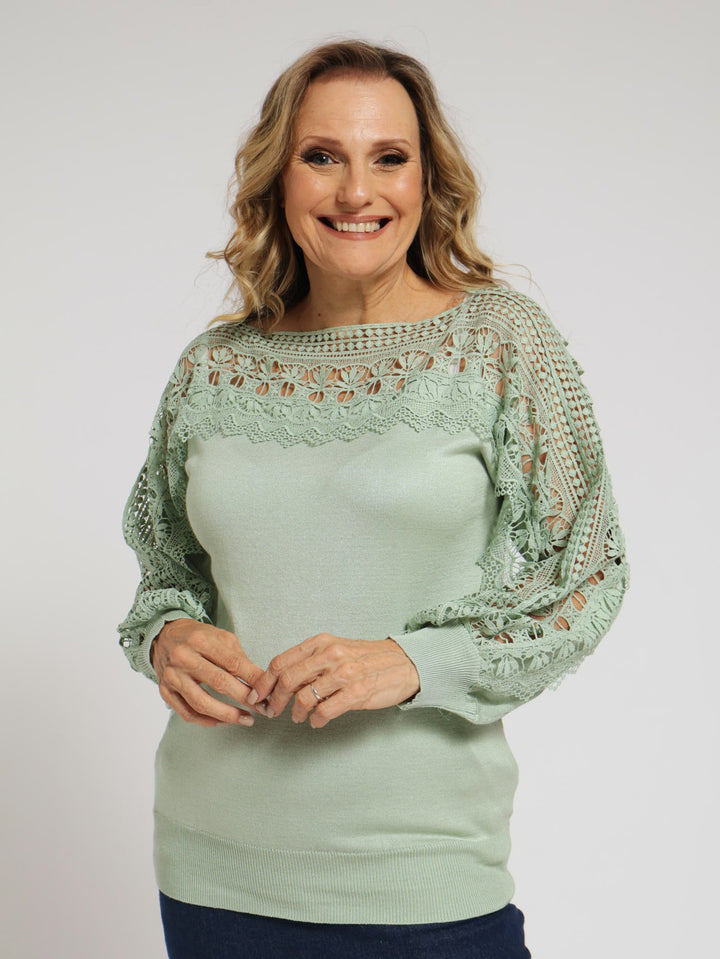 Lace Detail Top - Sage