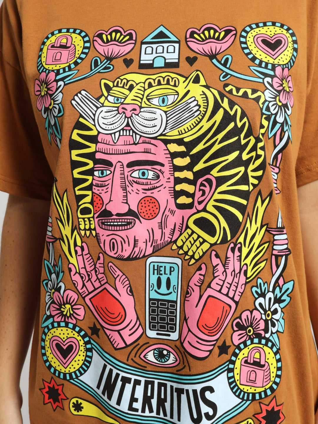 Tiger Head Oversized Tee - Tobacco