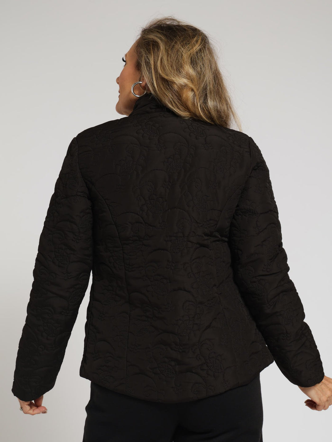 Embroidered Puffer Jacket - Black