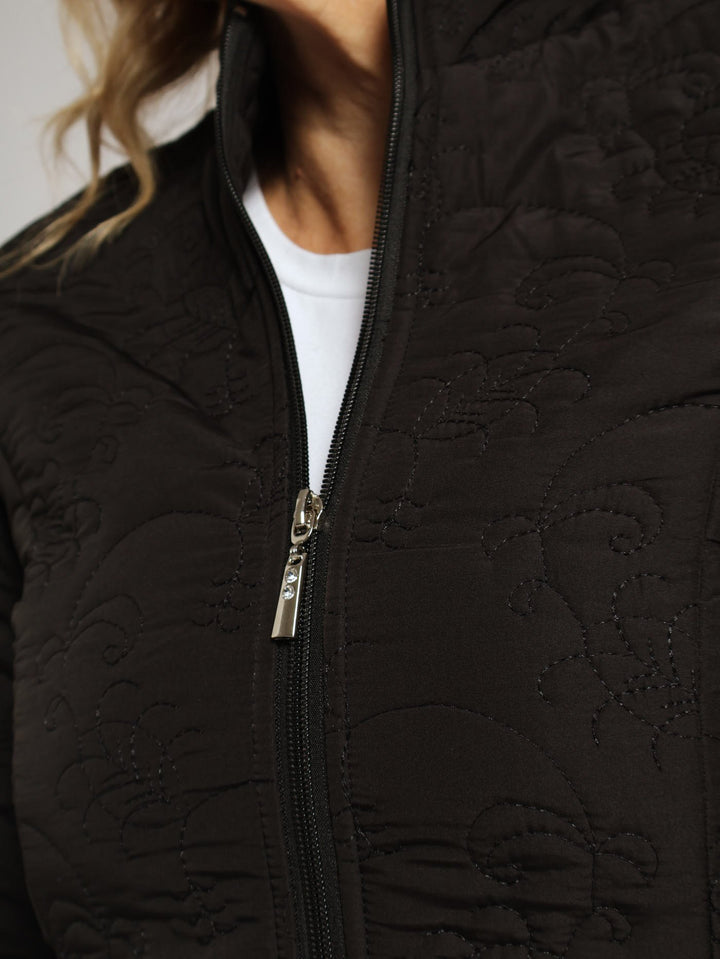 Embroidered Puffer Jacket - Black