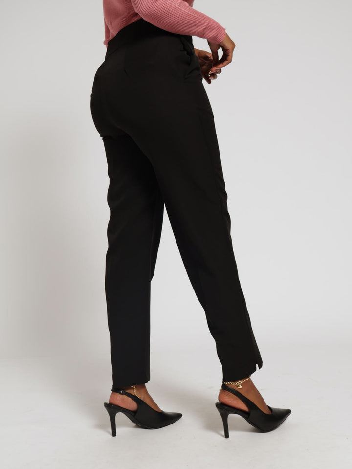 Button Pocket Slim Leg Pants - Black