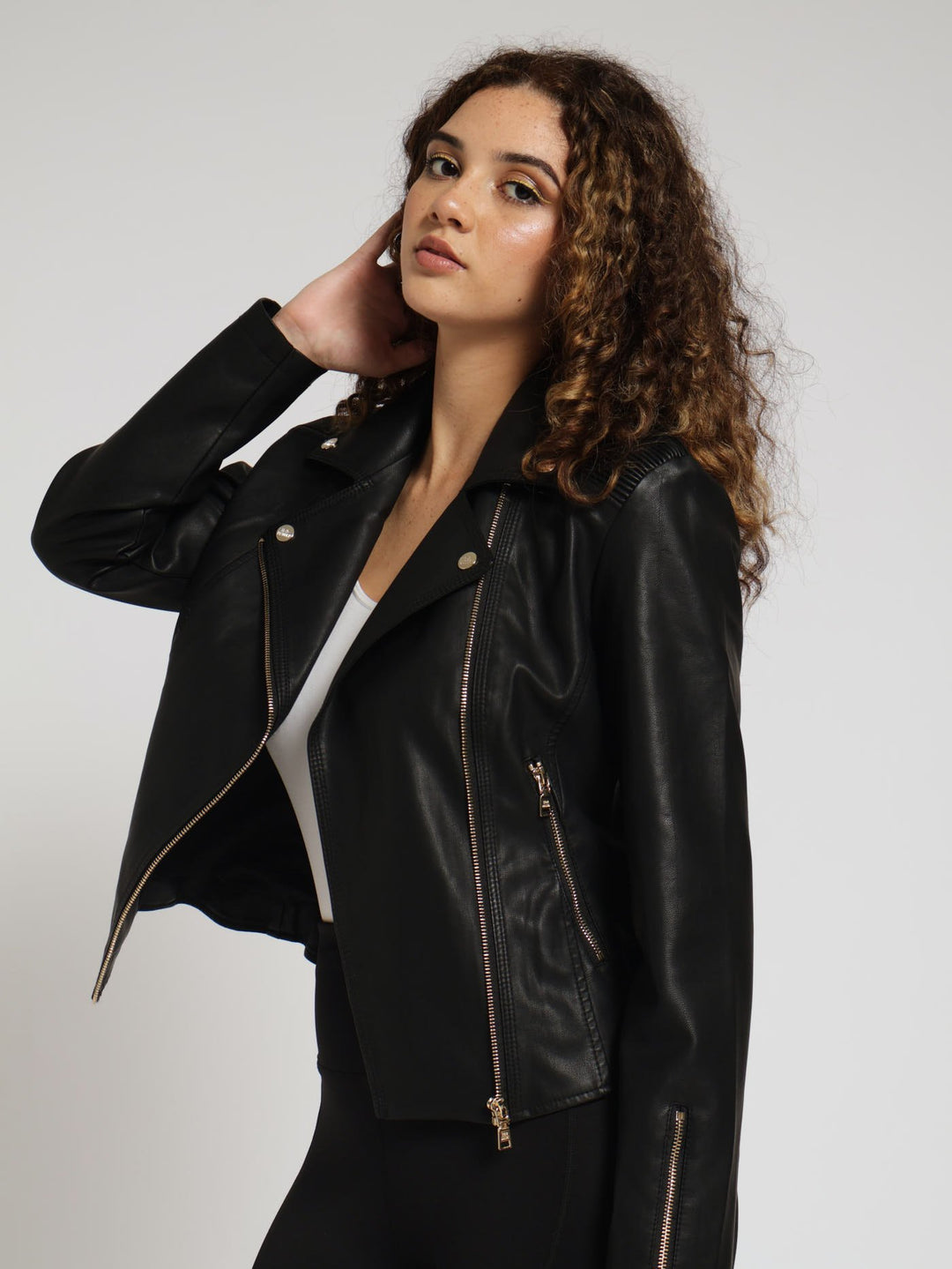 Ashley Vegan Leather Biker Jacket - Black