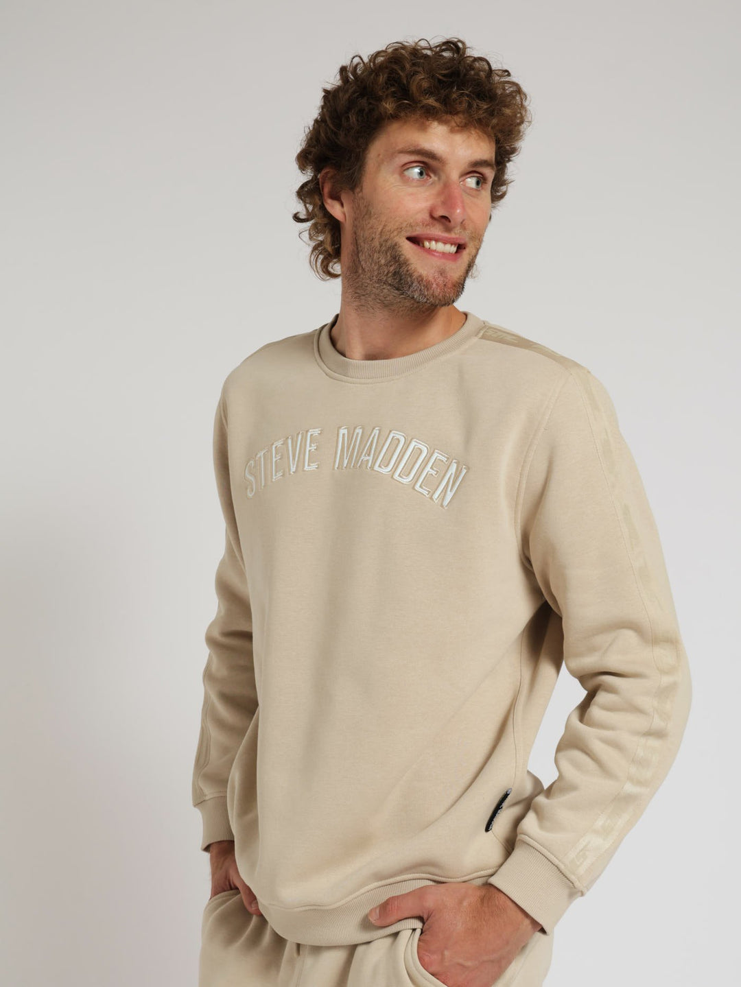 Keith Crew Neck Fleece Sweat Top - Stone