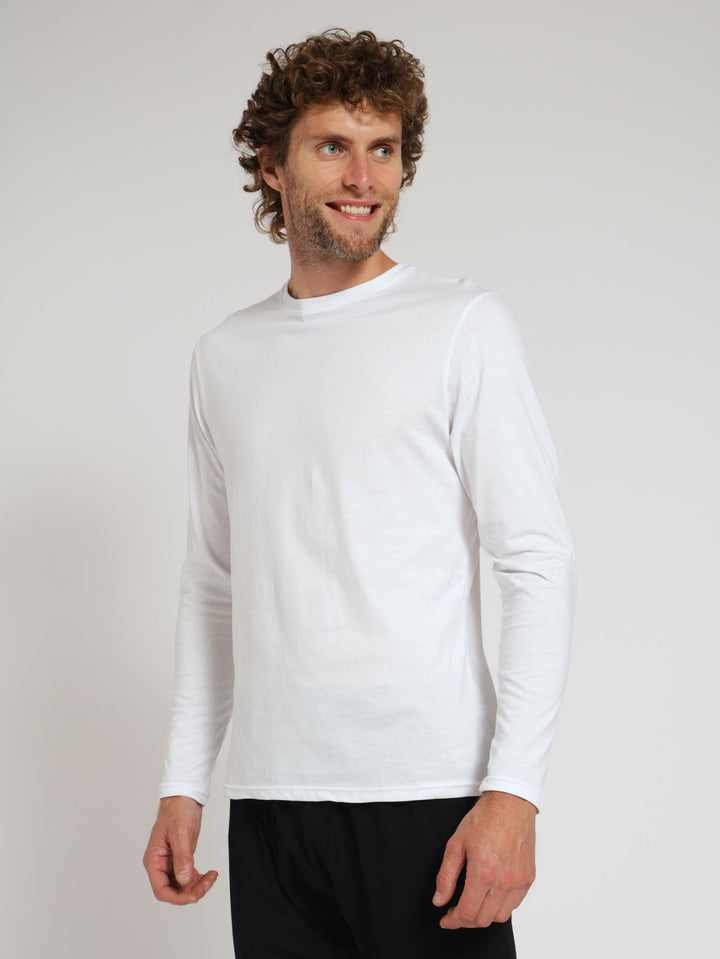 Winter Long Sleeve Cotton Thermal Crew Neck Tee - White