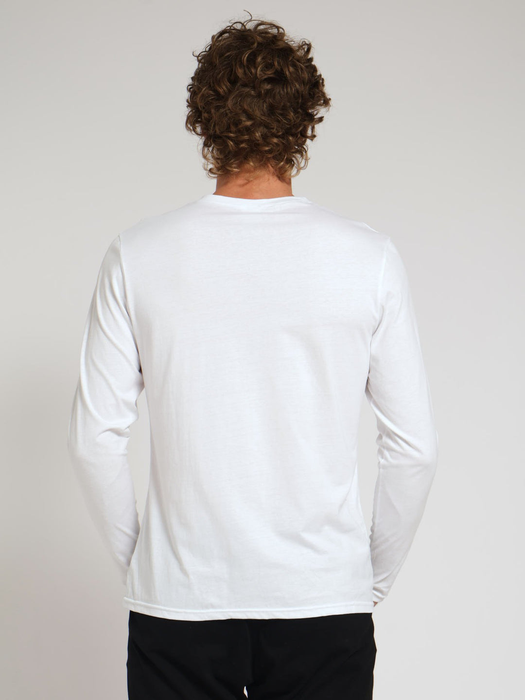 Winter Long Sleeve Cotton Thermal Crew Neck Tee - White