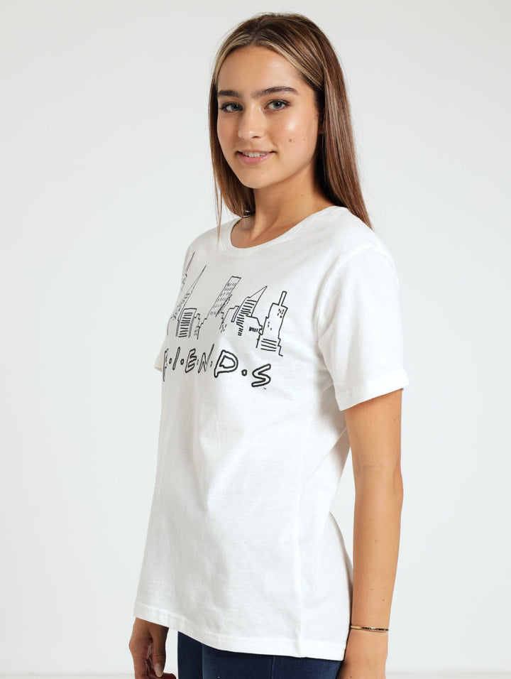 Ladies Short Sleeve Friends Tee - White