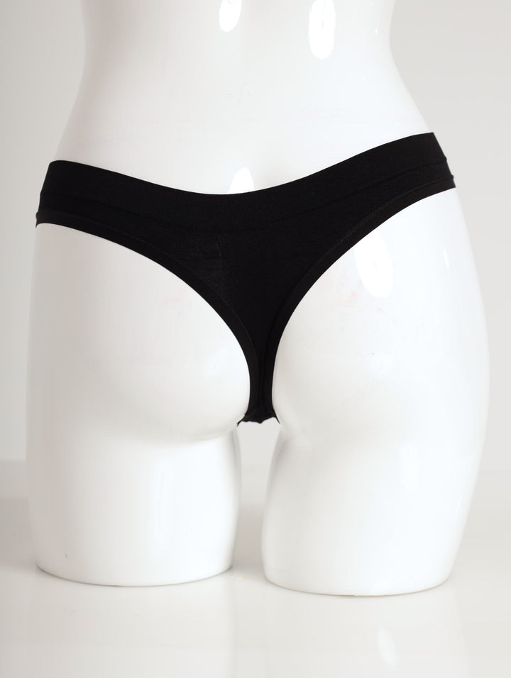 Ladies 3 Pack Seamless Thong Panty - Black/Mocca/ White