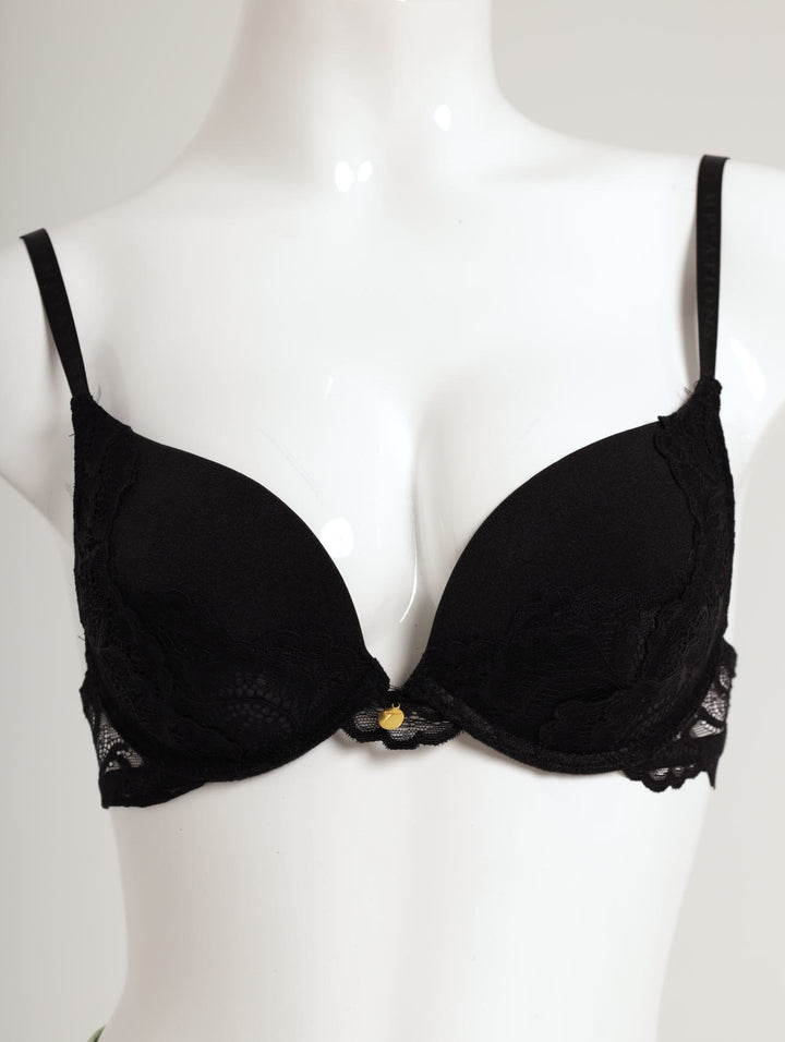 Ladies 2 Pack Double Push Up Bra - Black