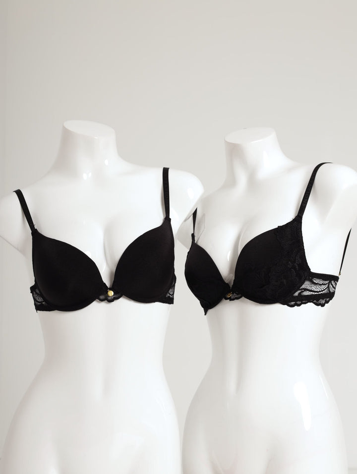 Ladies 2 Pack Double Push Up Bra - Black