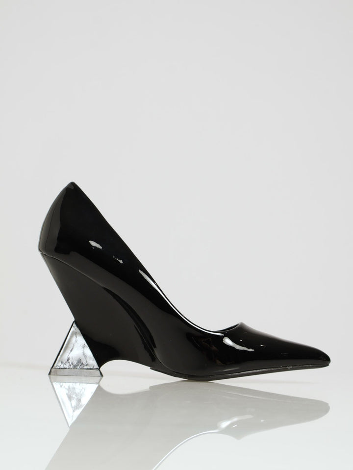 Patent Pointed Toe Shaped Heel - Black