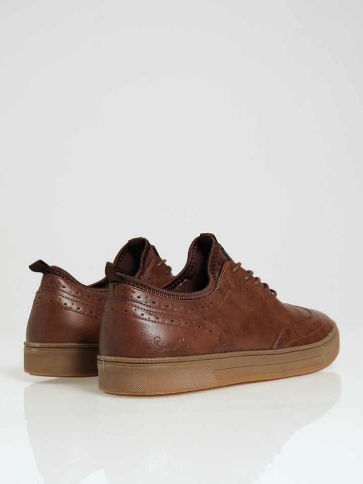 Brogue Detailed Knit Collar Casual Chunky Lace Up Sneaker - Brown