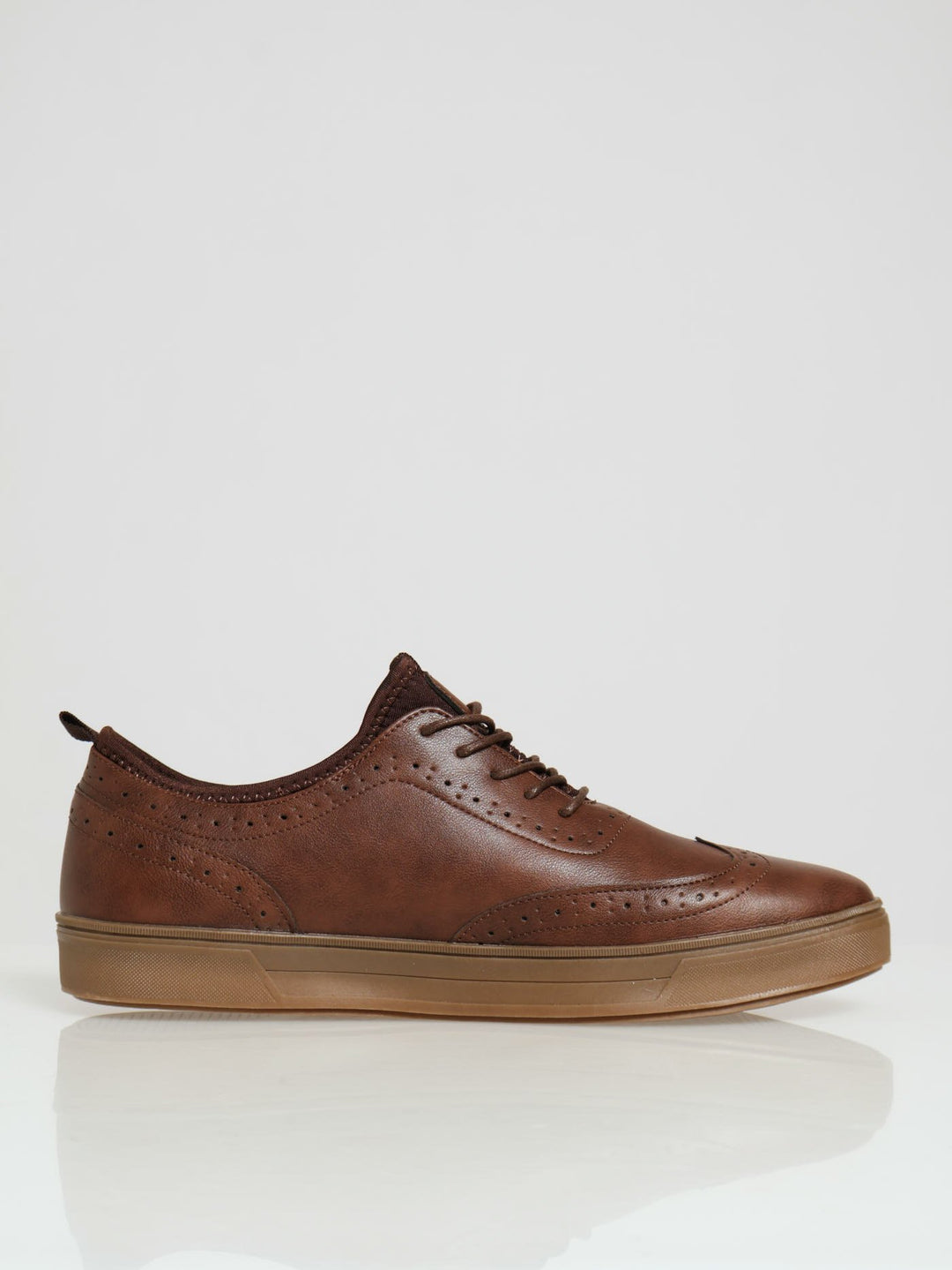 Brogue Detailed Knit Collar Casual Chunky Lace Up Sneaker - Brown