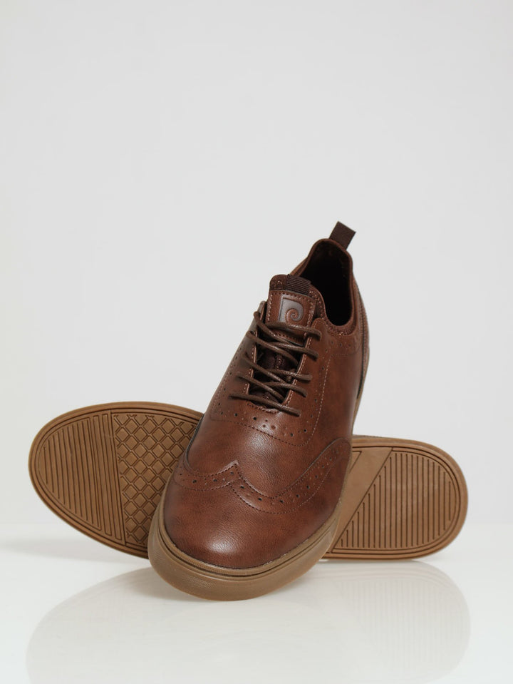 Brogue Detailed Knit Collar Casual Chunky Lace Up Sneaker - Brown