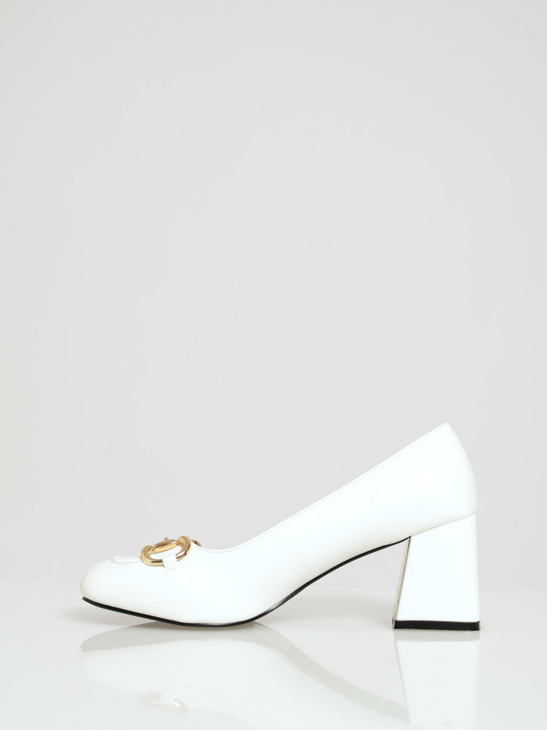 Square Toe Court Heel With Metal Trim - Off White