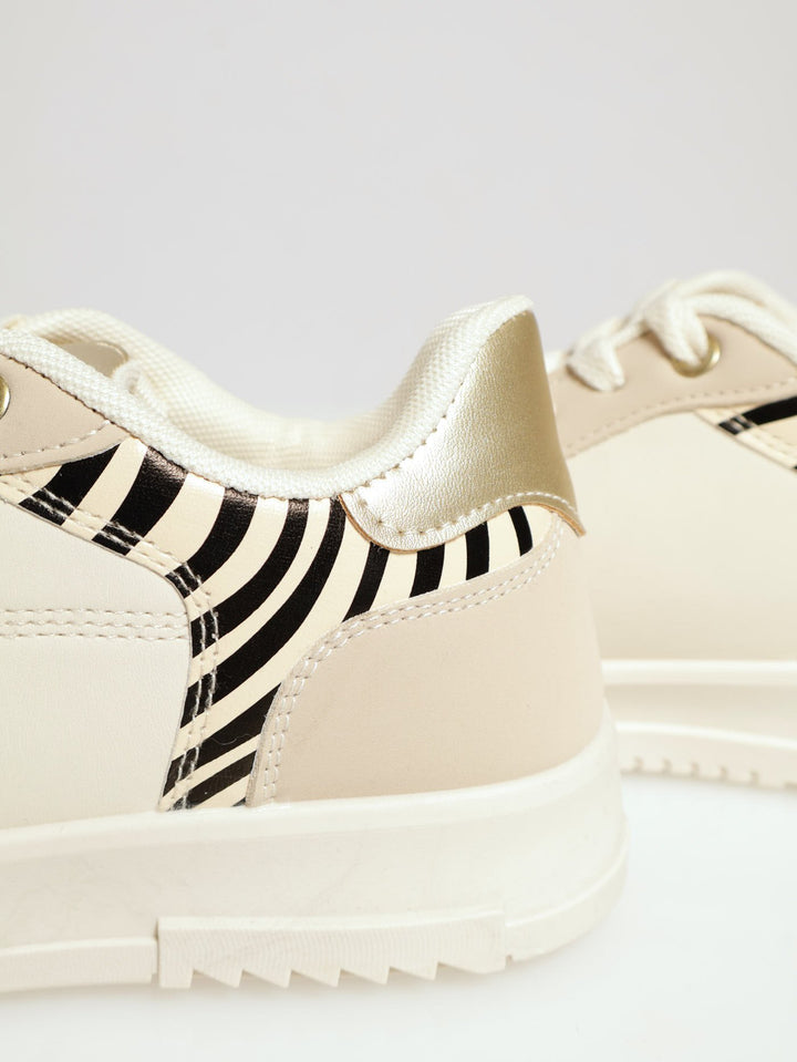 Zebra Hair Back Tap Sneaker - Beige