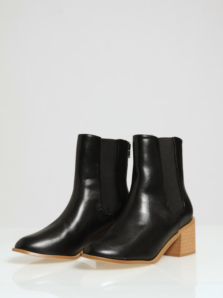 Stack Heel Chelsea Boot  With Sock Detail - Black