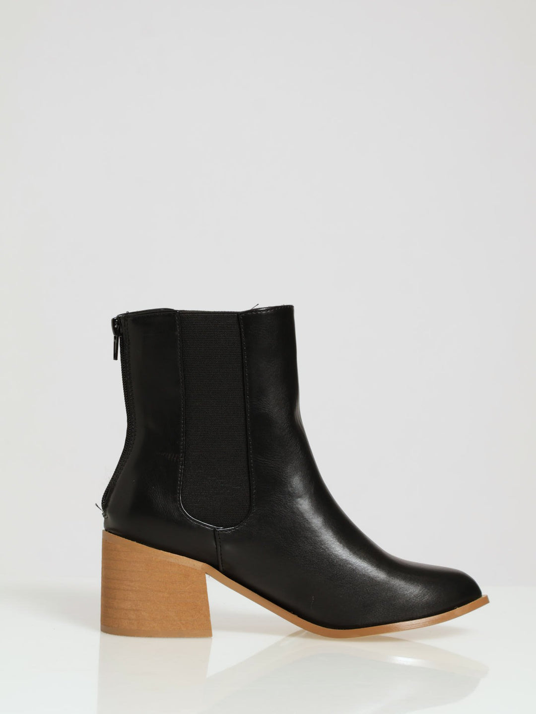 Stack Heel Chelsea Boot  With Sock Detail - Black