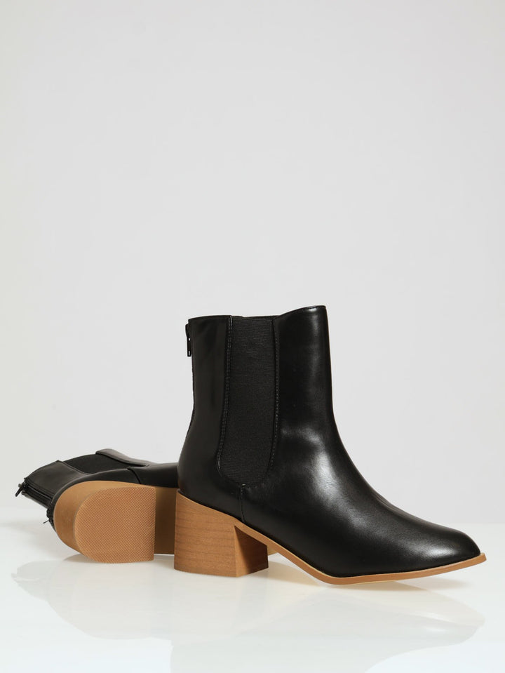 Stack Heel Chelsea Boot  With Sock Detail - Black