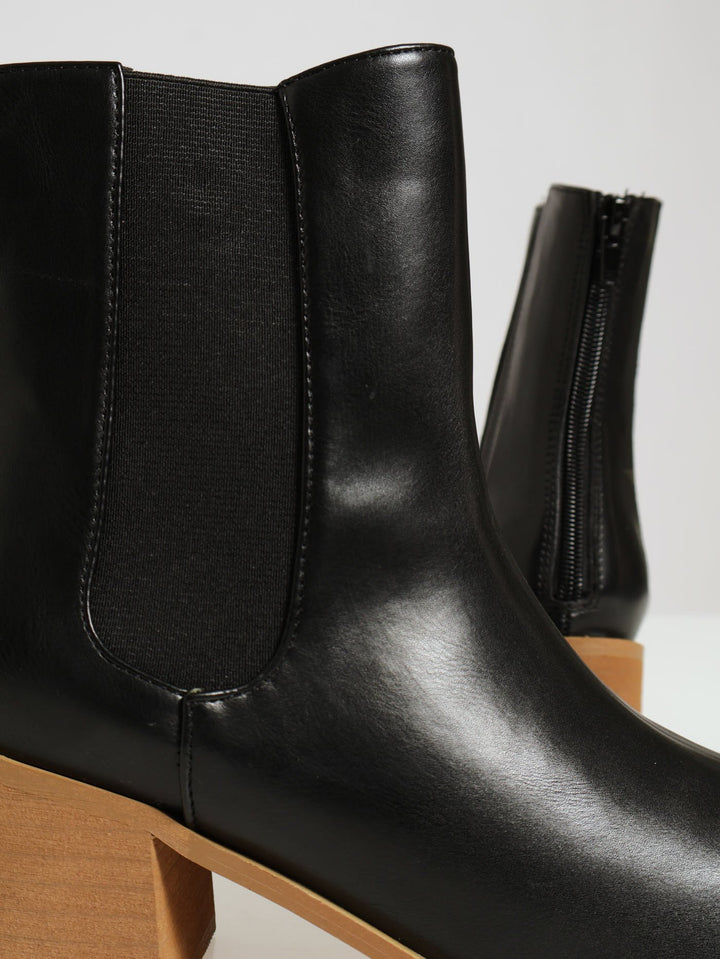 Stack Heel Chelsea Boot  With Sock Detail - Black