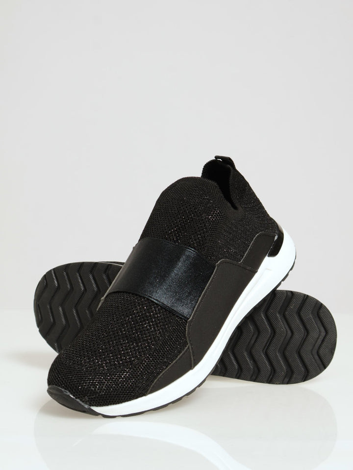 Flyknit Slip On With Wide Metallic Elastic Band Sneaker - Black