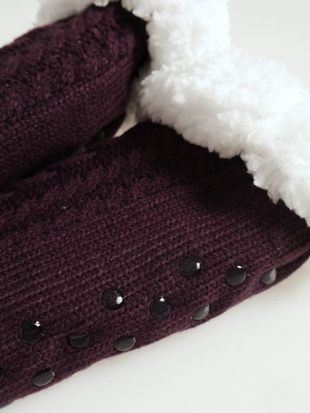 Cable Knit Slipper Socks - Plum