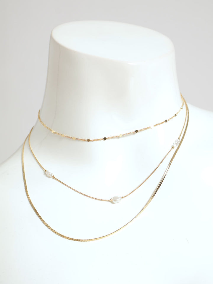 3 Layer Pearl Bead Necklace - Gold