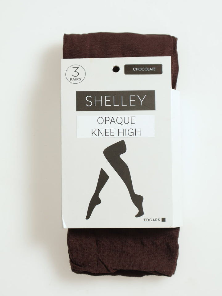 3 Pack Opaque Knee High Stockings - Chocolate