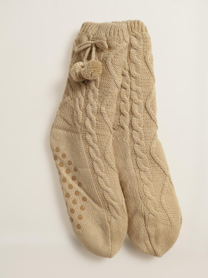 Bed Sock With Pom Pom - Beige