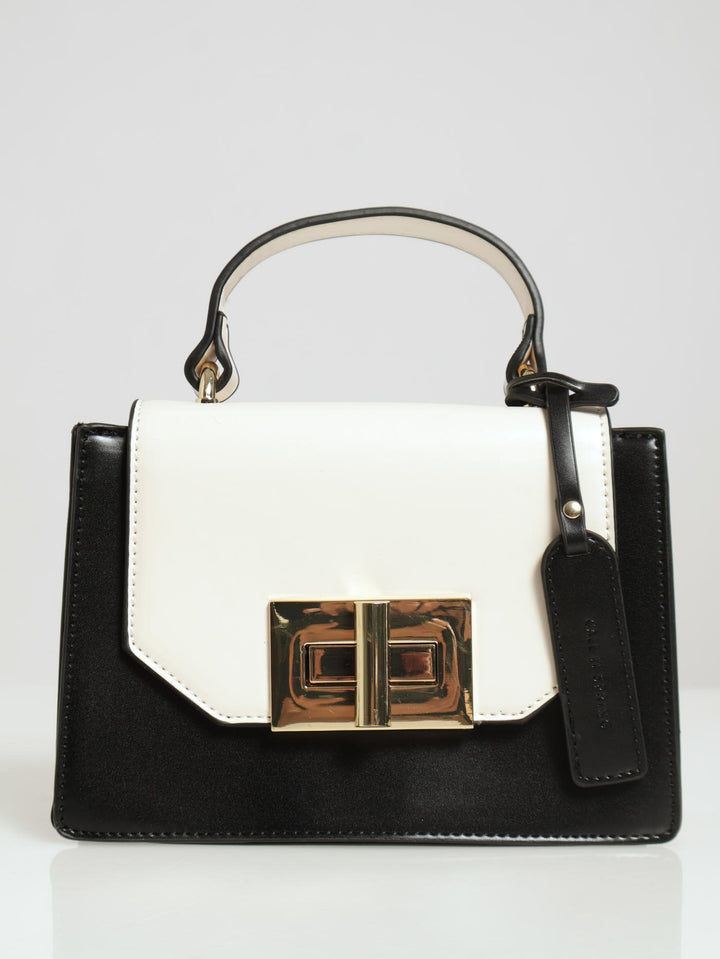 Gem Top Handle Bag - Black/White