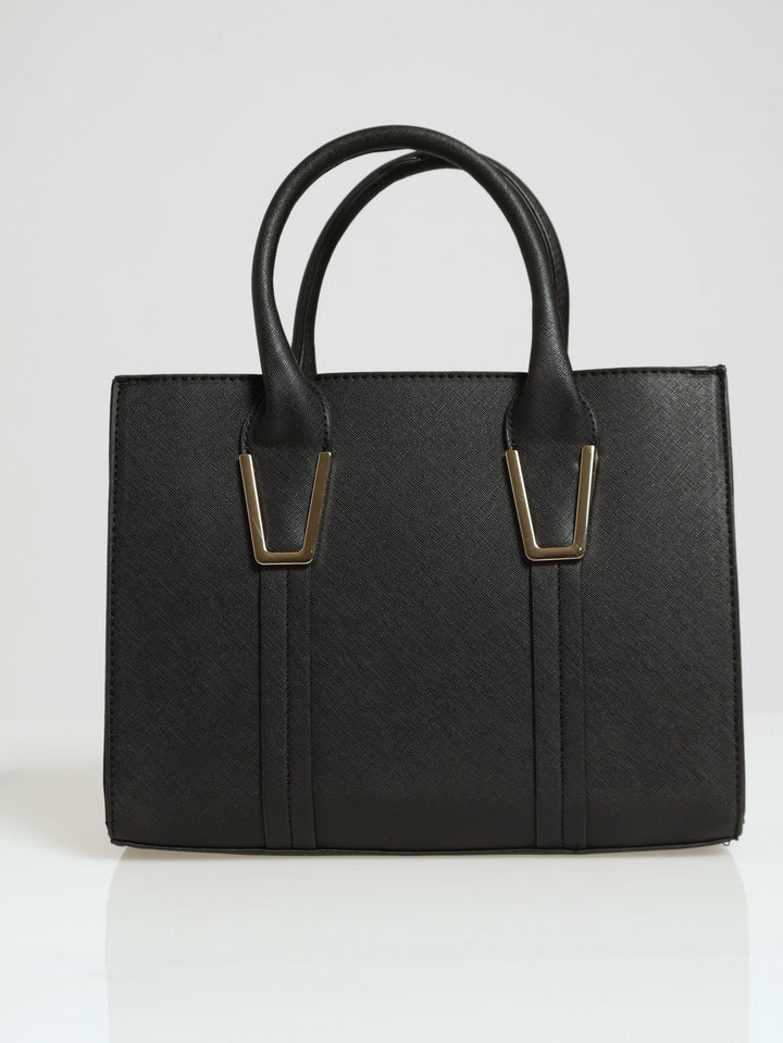 Gold Trim Square Tote Bag - Black