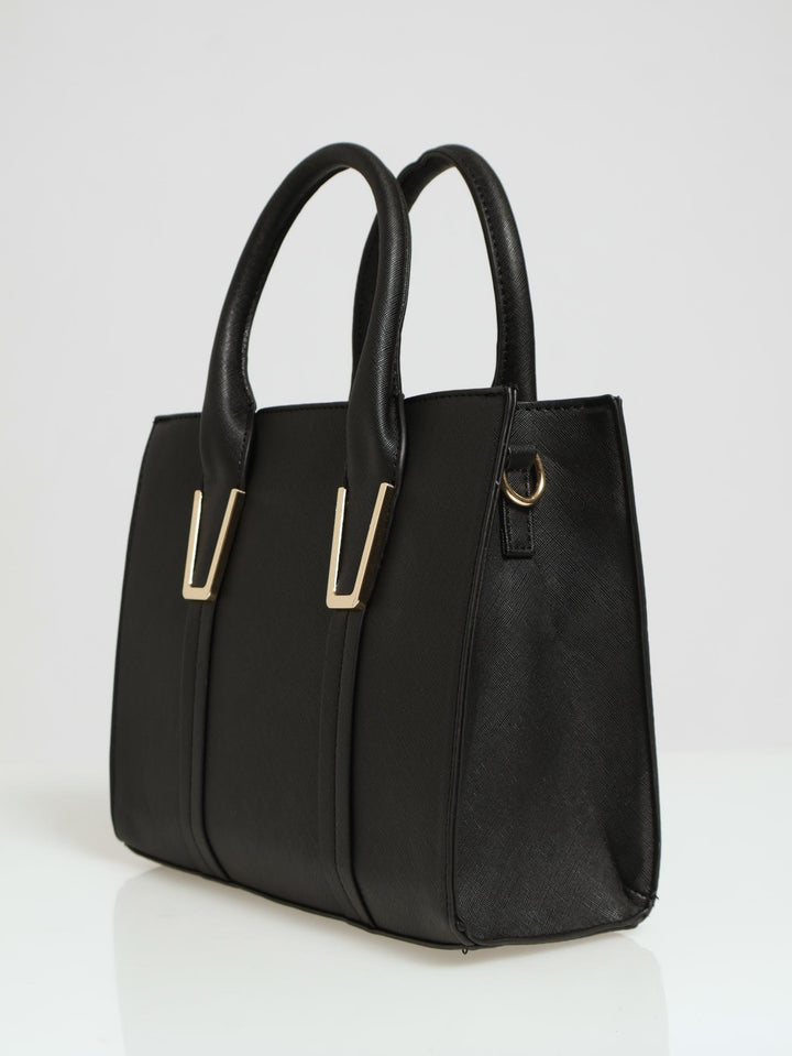 Gold Trim Square Tote Bag - Black