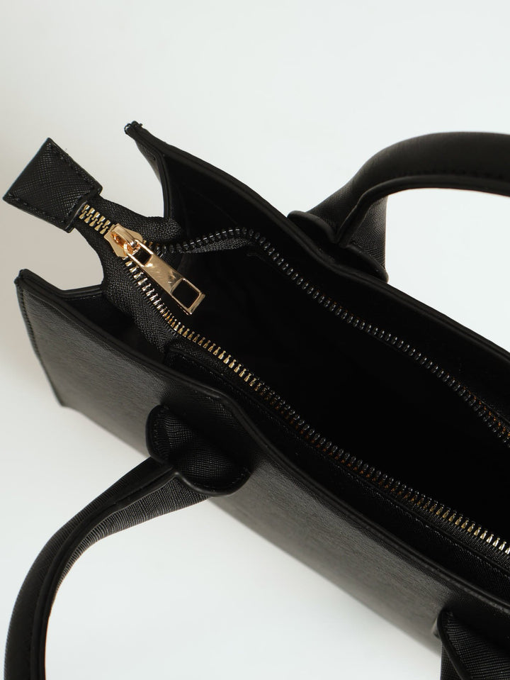 Gold Trim Square Tote Bag - Black