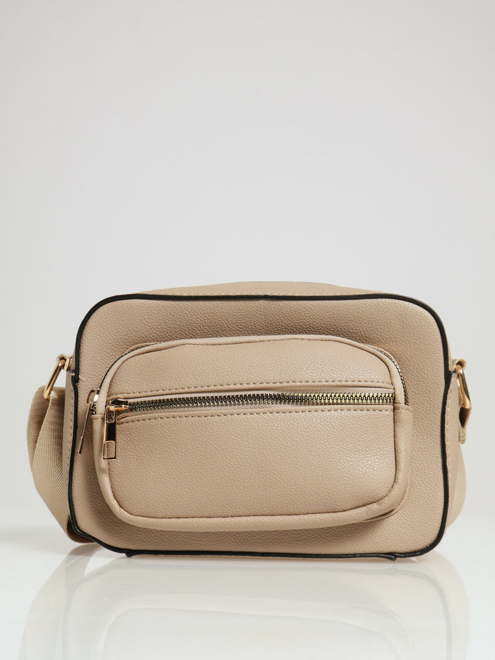 Silver Zip X-Body Camera Bag - Taupe